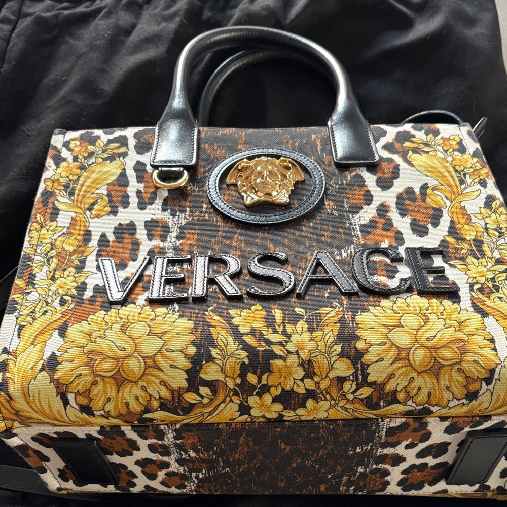 Versace Black and Yellow Floral Tote